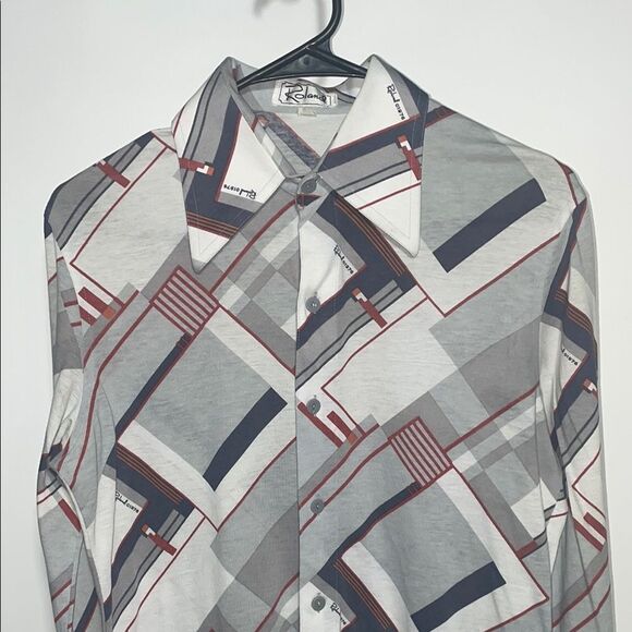 Vintage Roland Gray and Red Casual Button Down Shirt - Picture 2 of 7